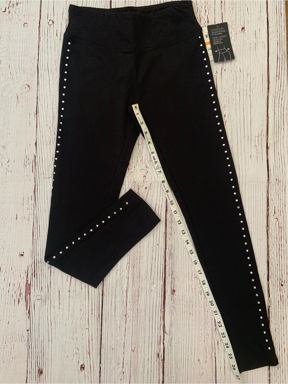 INC International Concepts Black Stud-Trim High-Waist Leggings Size small